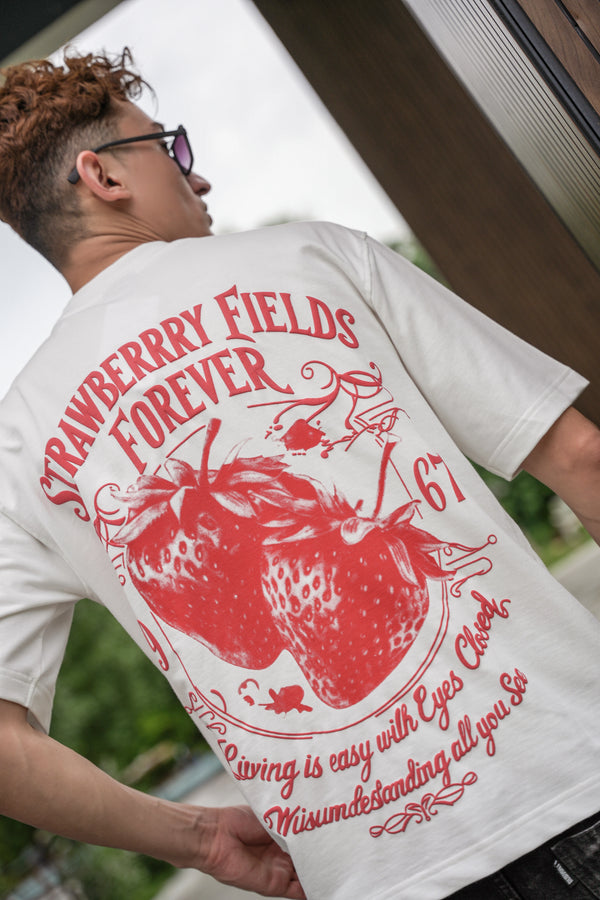 Strawberry Anthem Oversized Tee – Vanilla Milk
